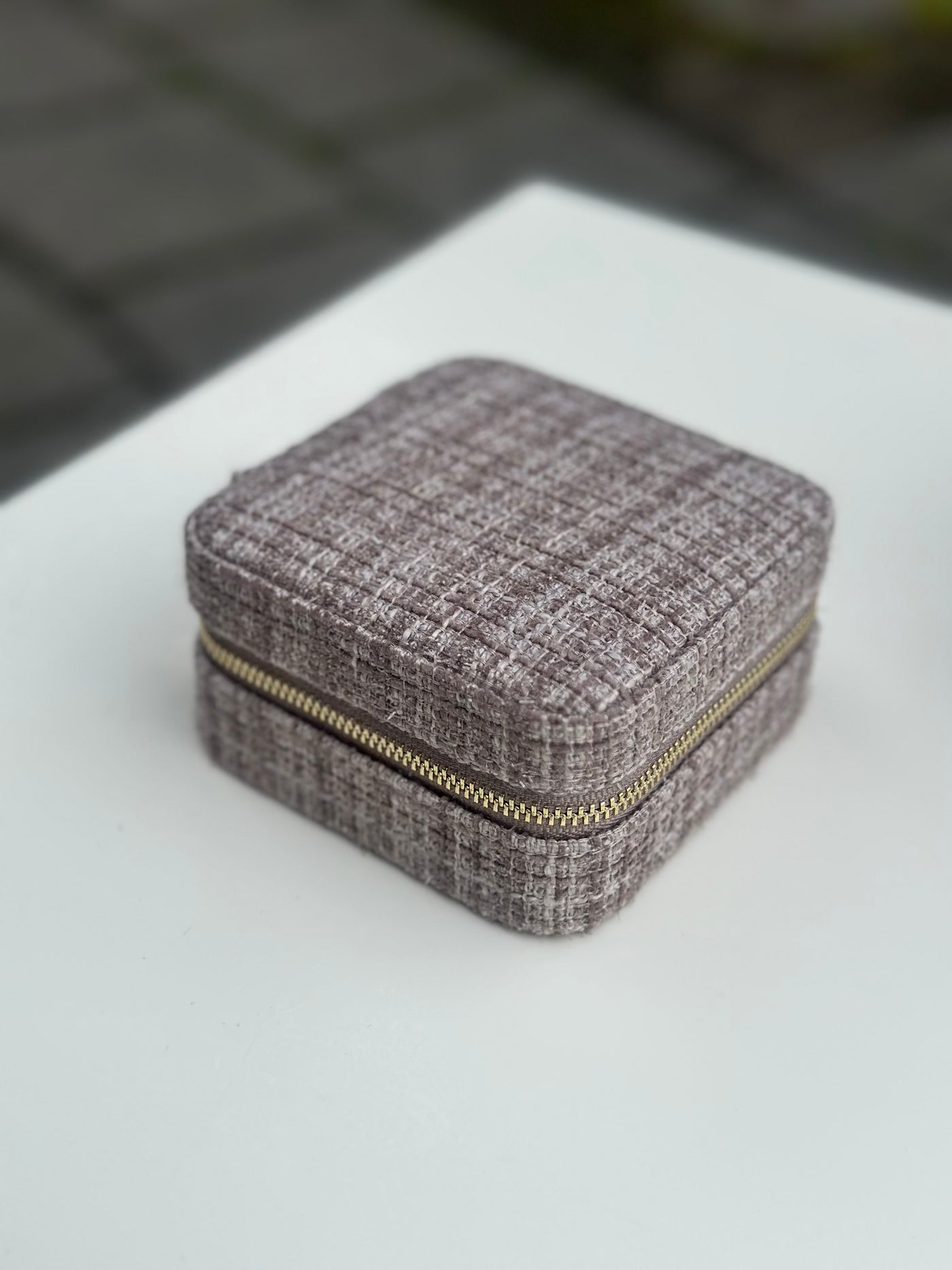 Tweed Jewellery Box Mini, Warm Taupe
