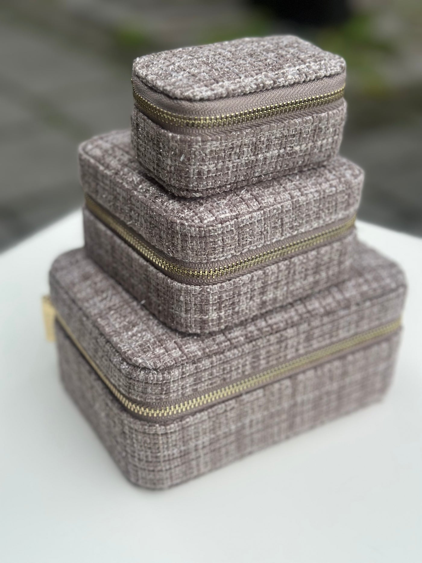 Tweed Jewellery Box, Warm Taupe