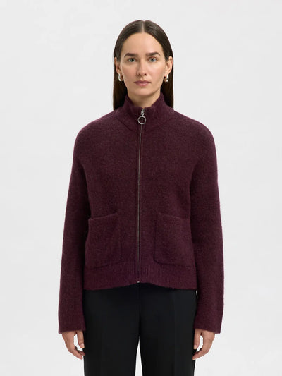 Sia Ras LS Knit Zipper Cardigan, , Fig/Melange