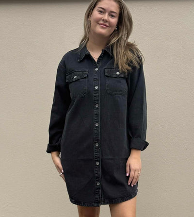 Alva LS Denim Dress, Black Denim