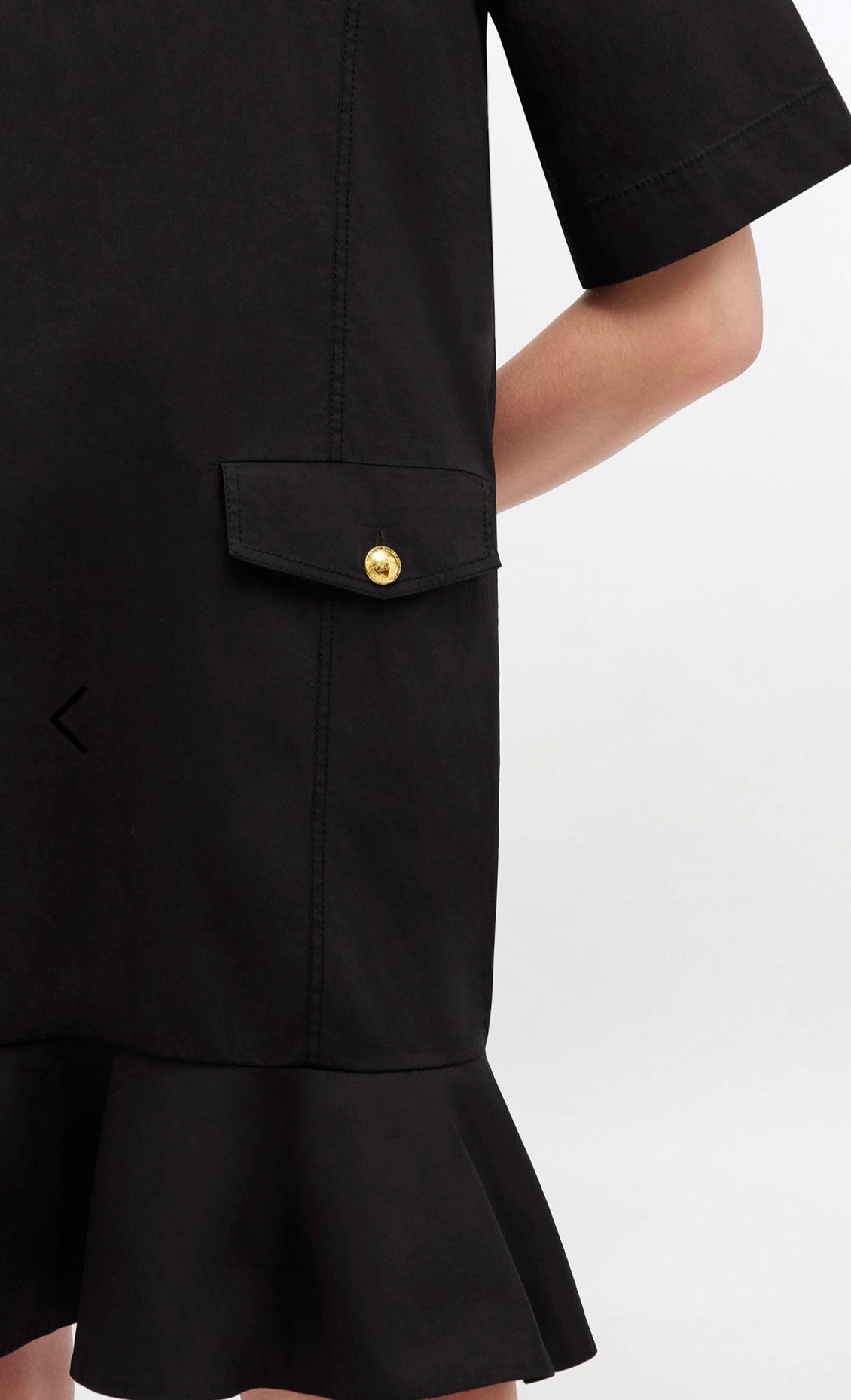 Strech Cotton Mini Dress w. Frill, Black