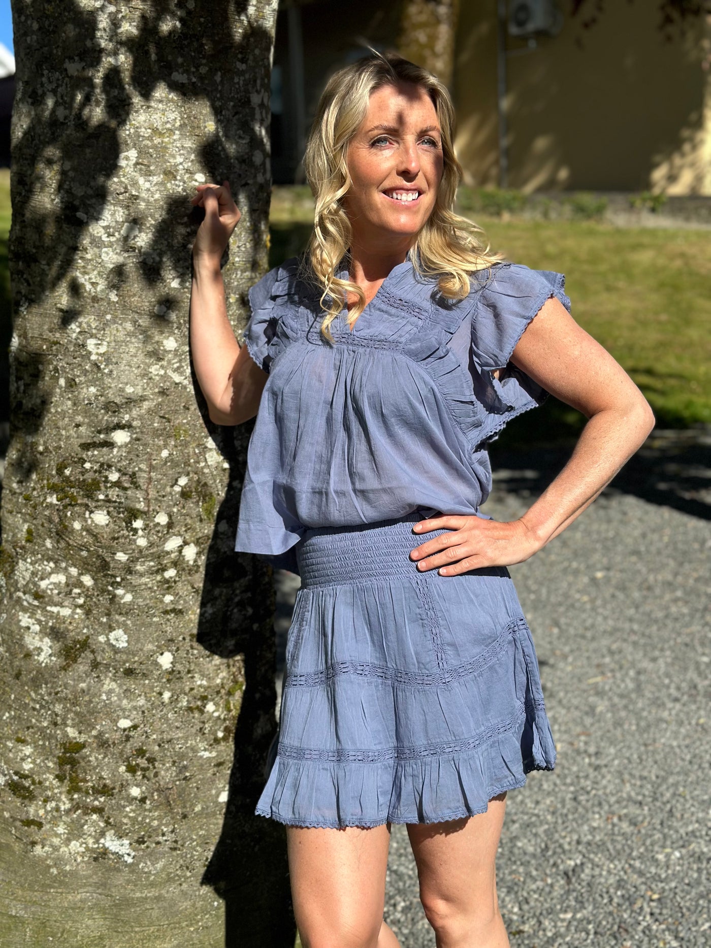 Jayla S Voile Top, Smoke Blue
