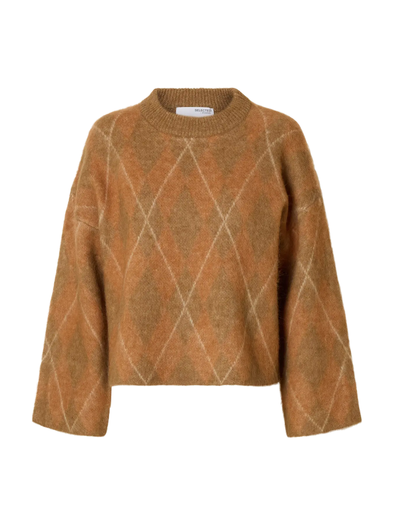 Lulu Brushed LS Agryle Knit o-neck, Golden Brown/Birch