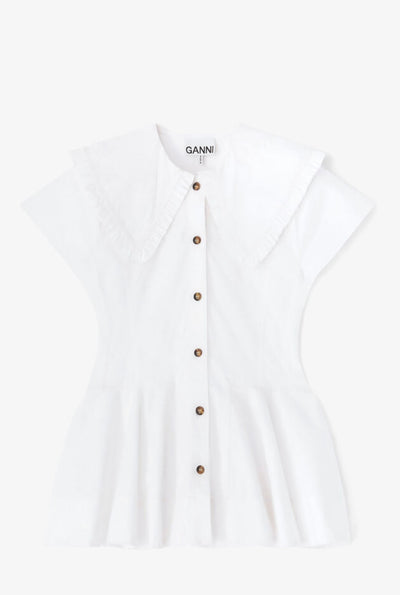 Strech Cotton Peter Pan Collar Shirt, Bright White