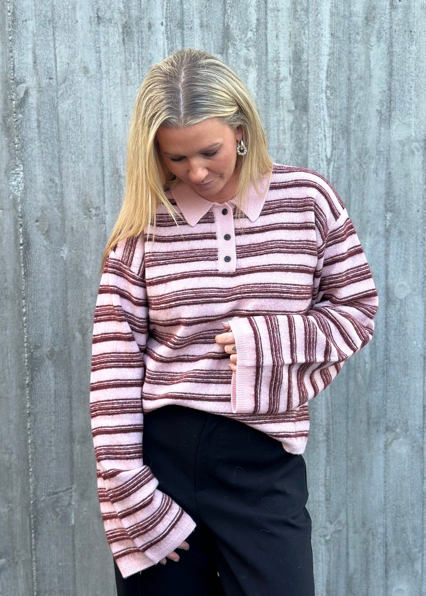 Olivia Wool Polo , Light Pink Mix