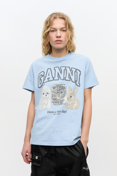 Basic Cotton Jersey Animals Relaxed T-shirt, Chambray Blue