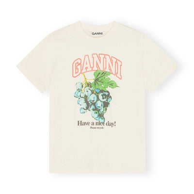Basic Cotton Jersey Grapes Relaxed T-shirt, Egret