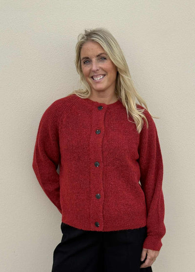 Lulu LS Knit Short Cardigan, Equestrian Red
