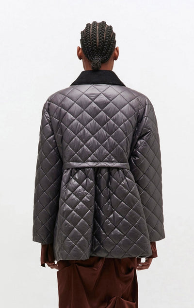 Shiny Quilt Midi Jacket W. Flare, Phantom