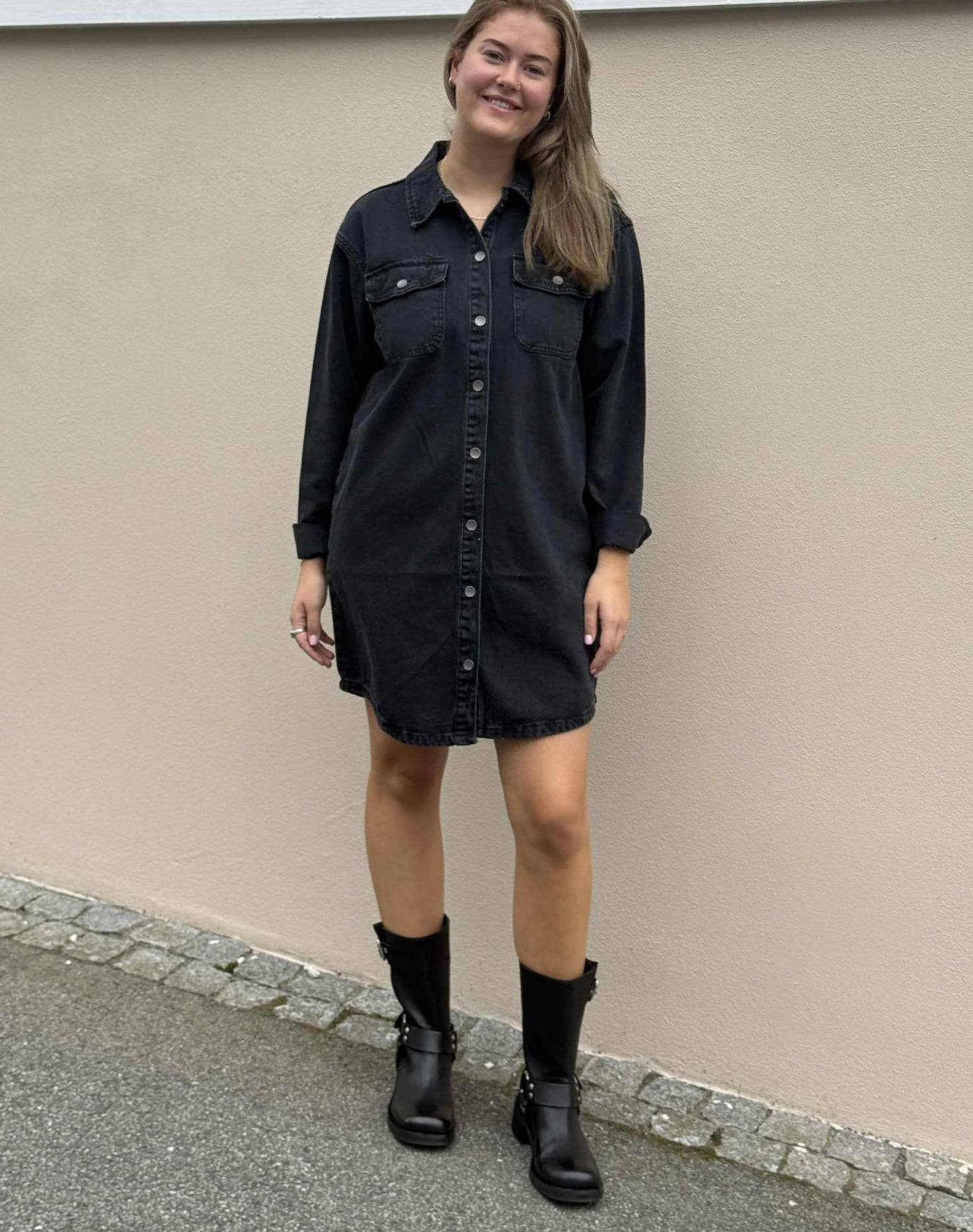 Alva LS Denim Dress, Black Denim