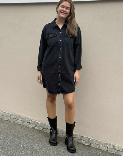 Alva LS Denim Dress, Black Denim