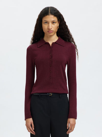 Lura LS Slim Knit Collar Neck, Fig/Tonal Lure