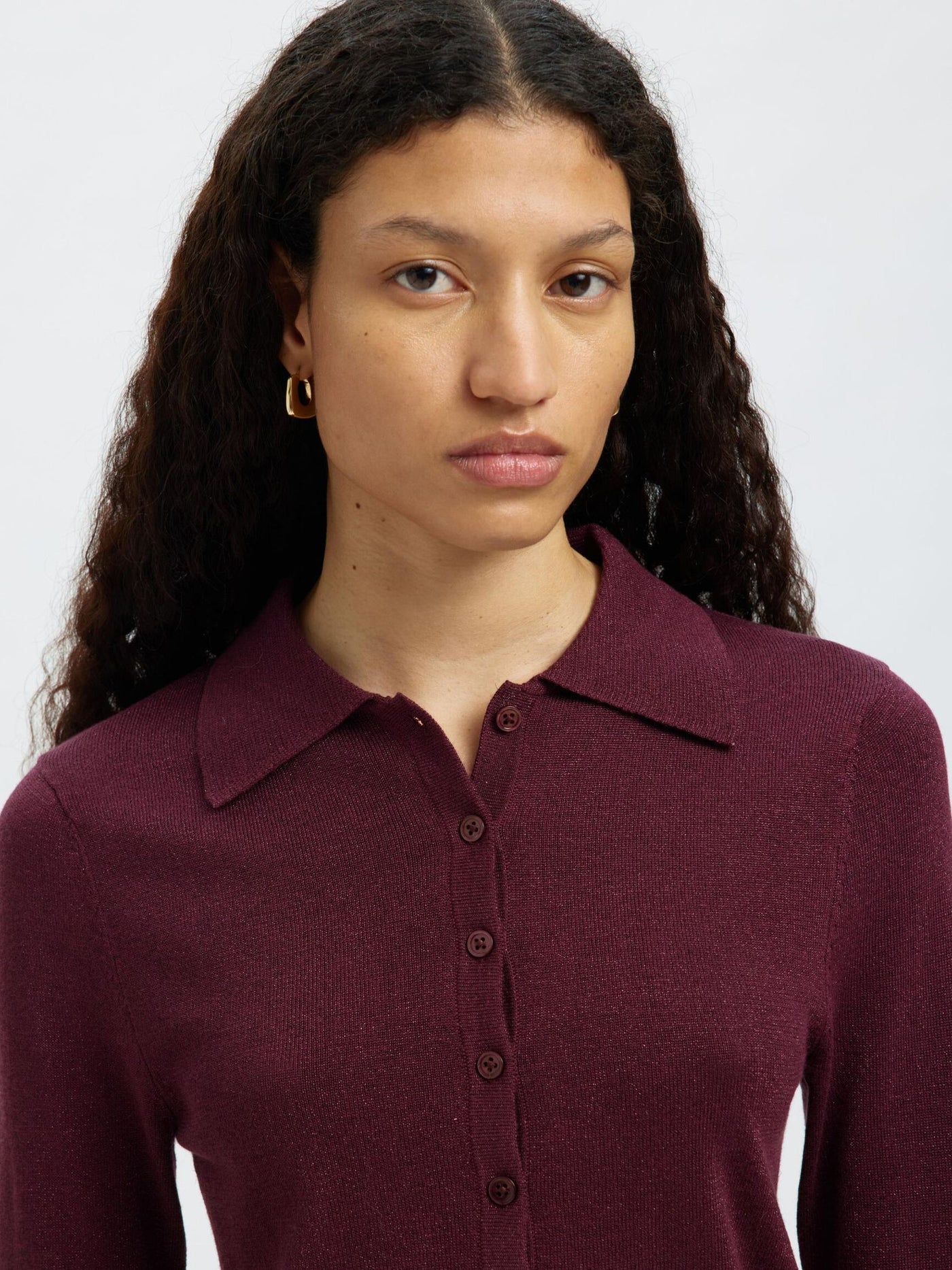 Lura LS Slim Knit Collar Neck, Fig/Tonal Lure