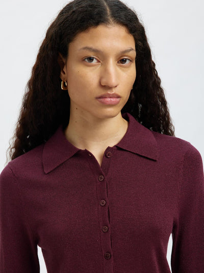 Lura LS Slim Knit Collar Neck, Fig/Tonal Lure