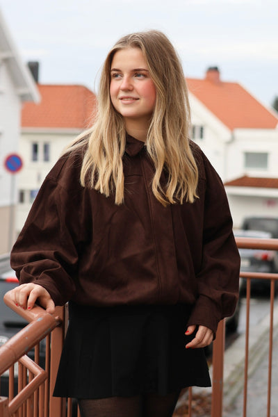 Rubby Faux Suede Jacket, Dark Brown