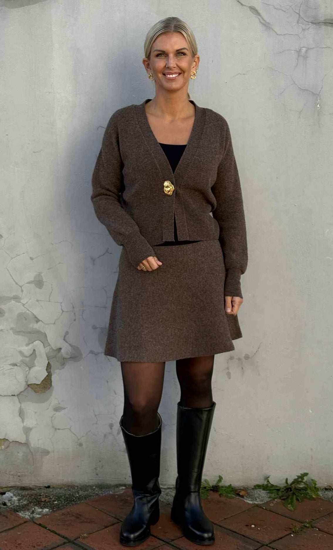 Serge Merino Skirt , Brown Melange