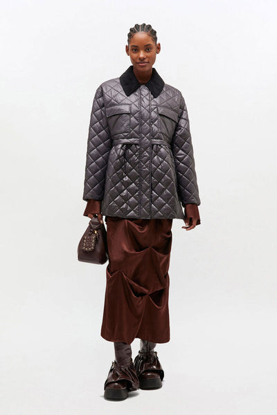 Shiny Quilt Midi Jacket W. Flare, Phantom