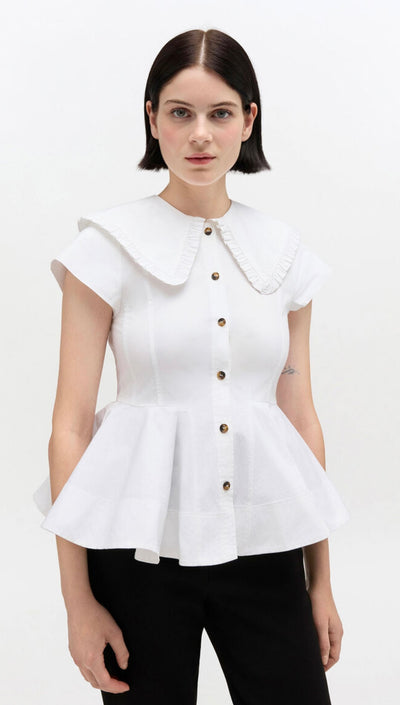 Strech Cotton Peter Pan Collar Shirt, Bright White