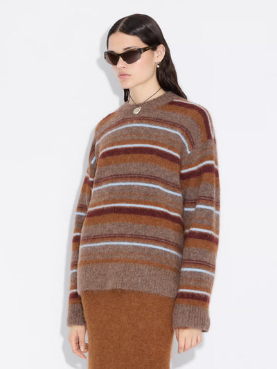 Fluffy Stripe Crew, Brown Stripe