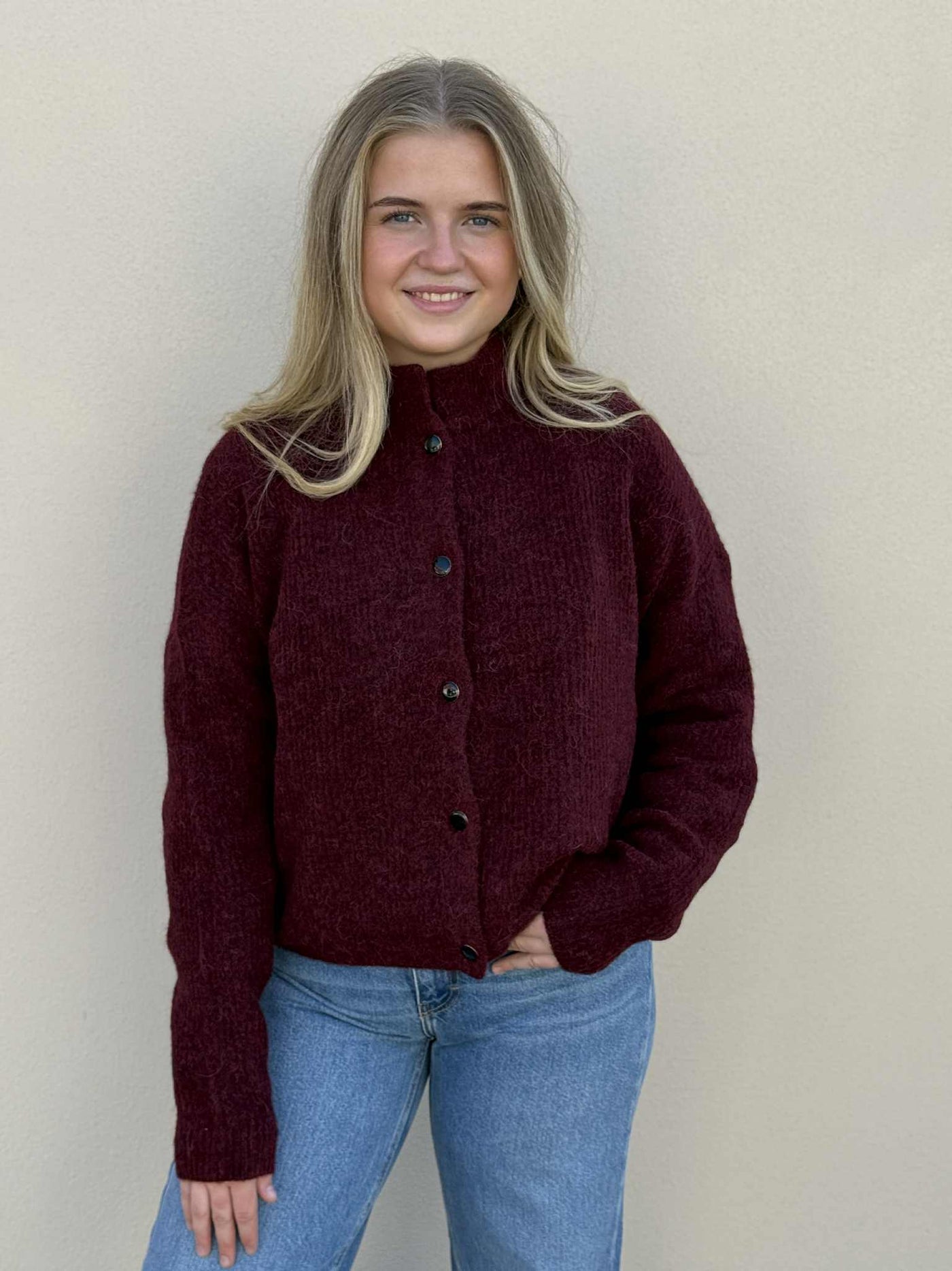Alpha Short Cardigan, Blood Red Melange