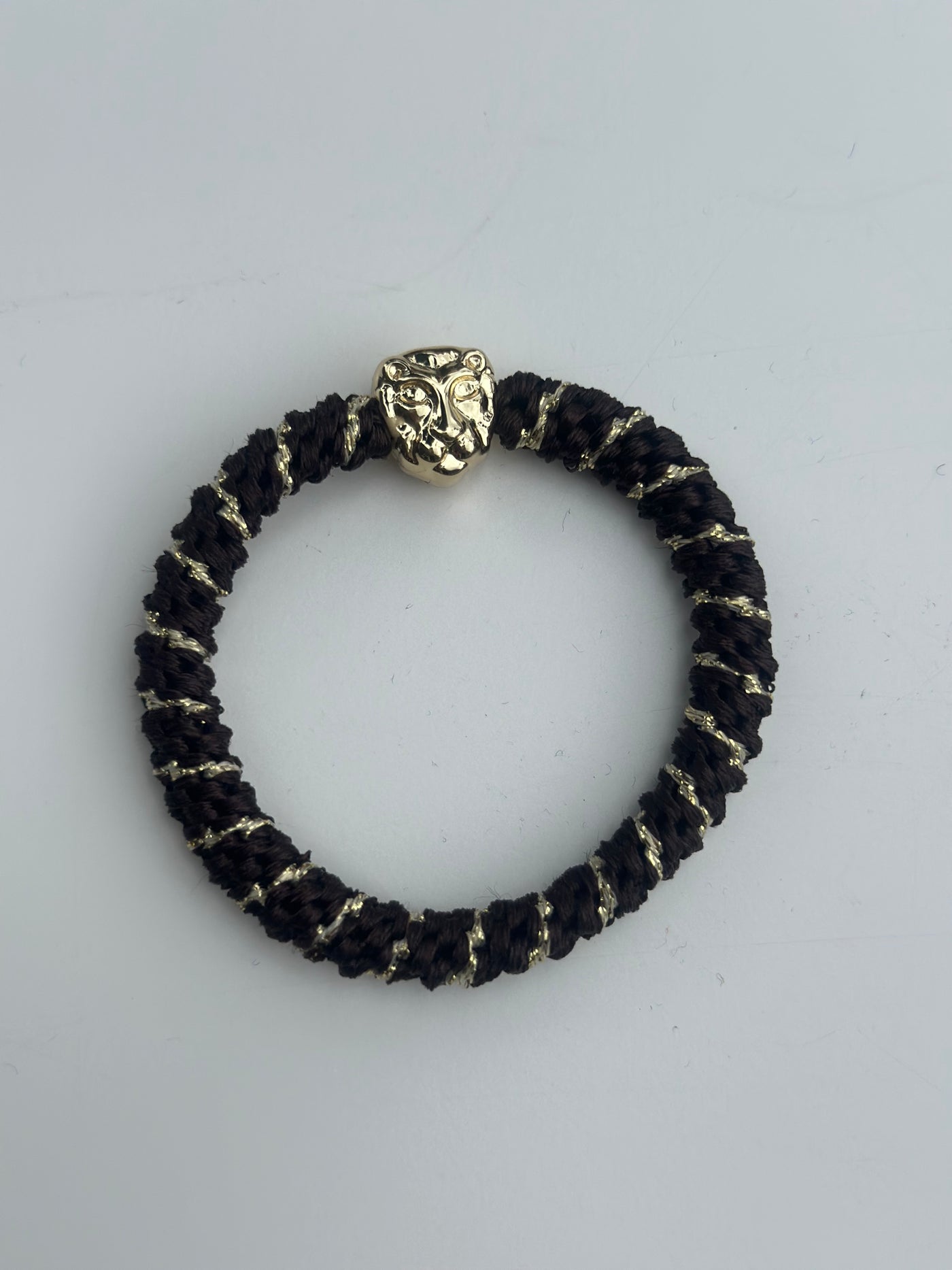 Fat Hair Tie w/Gold, Chocolate Brown Stripe w/Lion