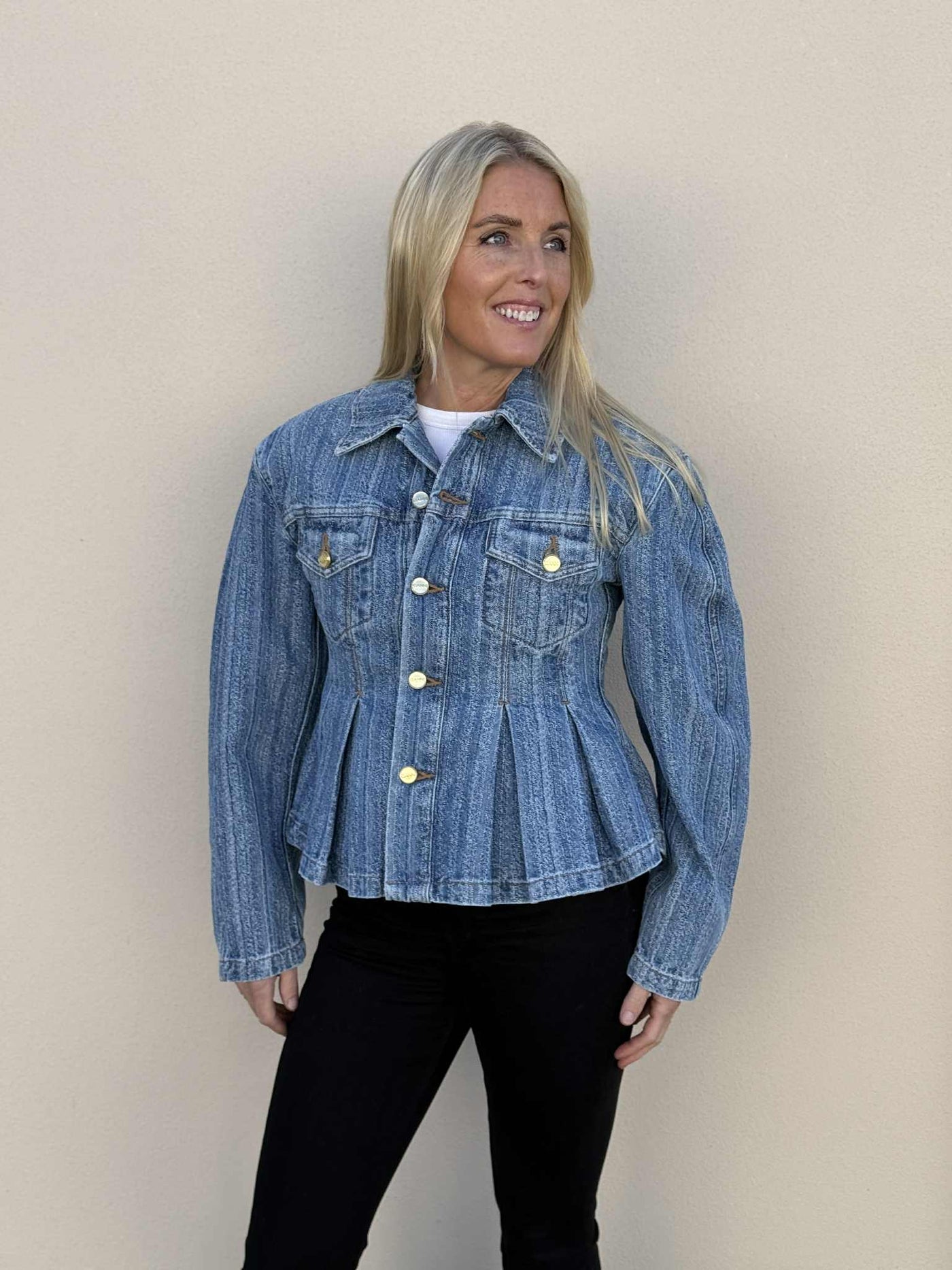 Structured Denim Fitted Jacket, Mid Blue Stone