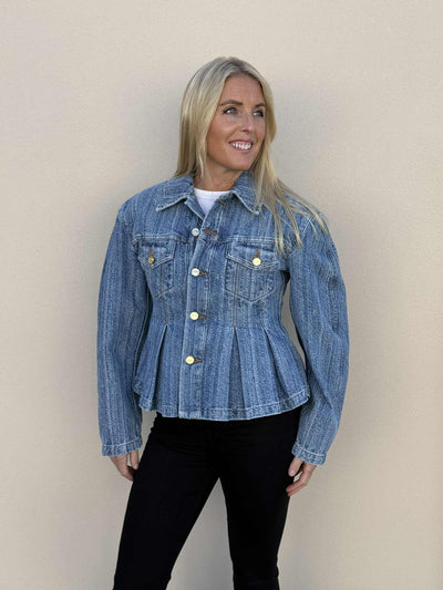 Structured Denim Fitted Jacket, Mid Blue Stone