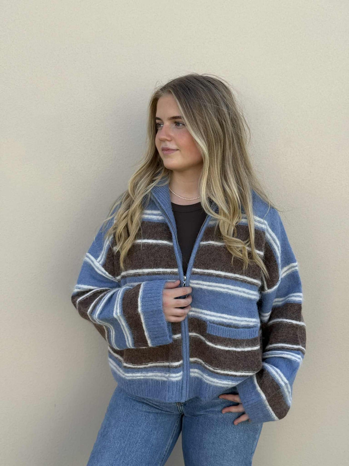 Tine  Stripe Cardigan, Blue Stripe