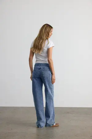 Yolanda NW Wide Jeans, Medium Blue Denim