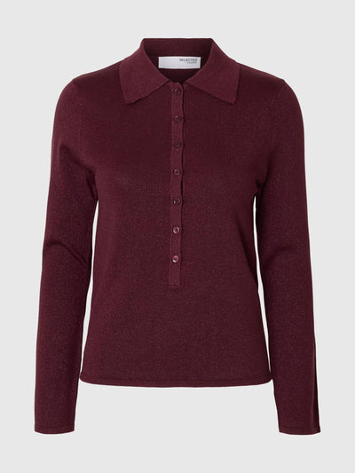 Lura LS Slim Knit Collar Neck, Fig/Tonal Lure