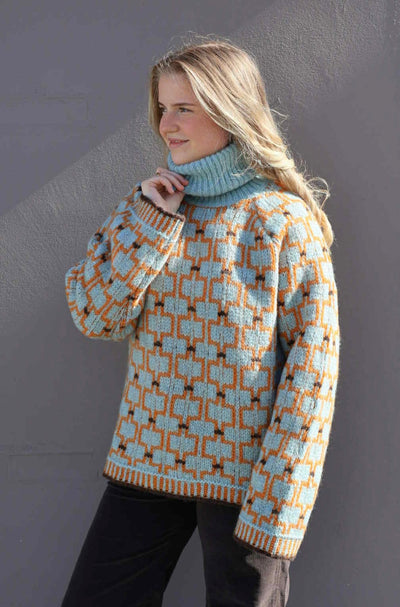 Norwegian Wool Turtleneck, Blue Mix