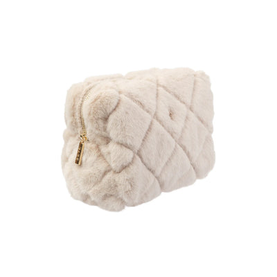 Faux Fur Quilted Make-Up Pouch Small, Sand