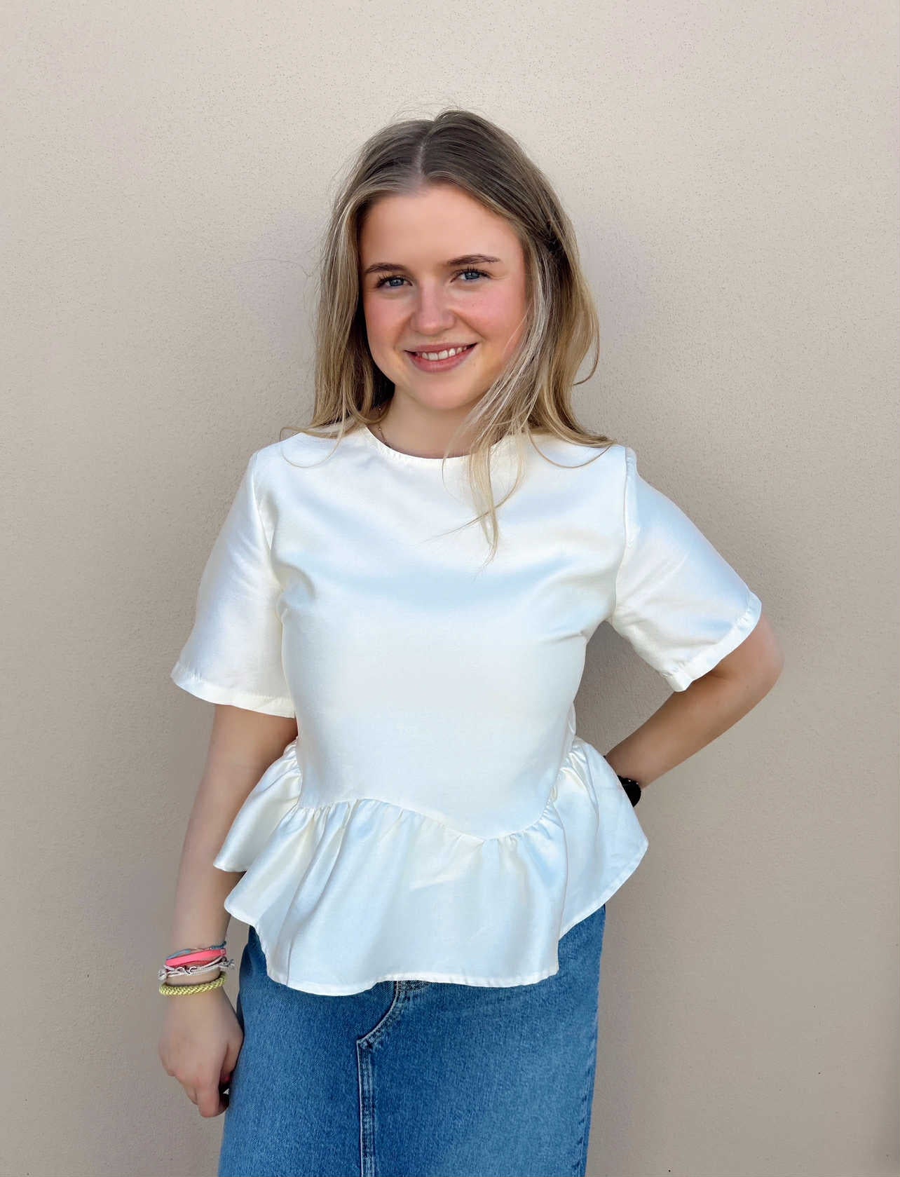 Alva Dull Satin Blouse, Ivory