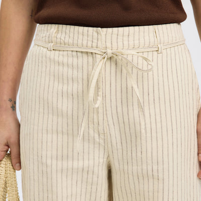 Johanne HW Striped Belted Long Pants, Birch/Chestnut