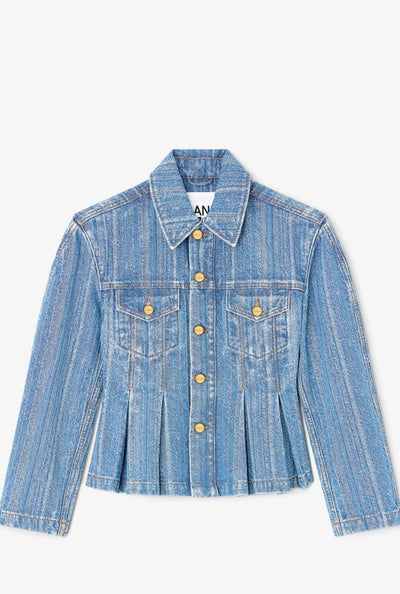Structured Denim Fitted Jacket, Mid Blue Stone