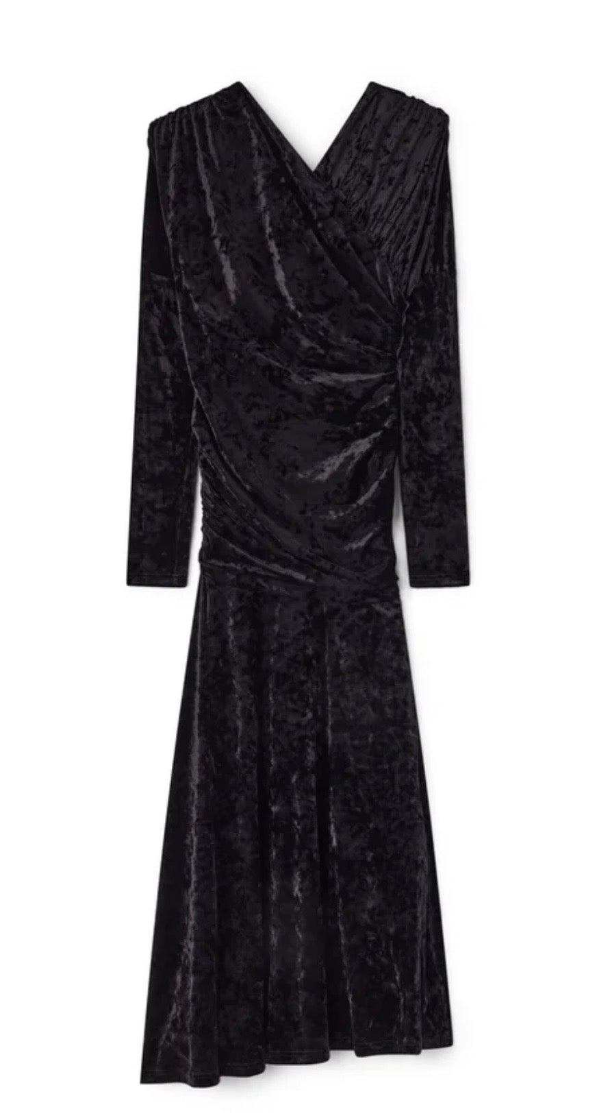 Velour Jersey Ruched Long Dress, Black