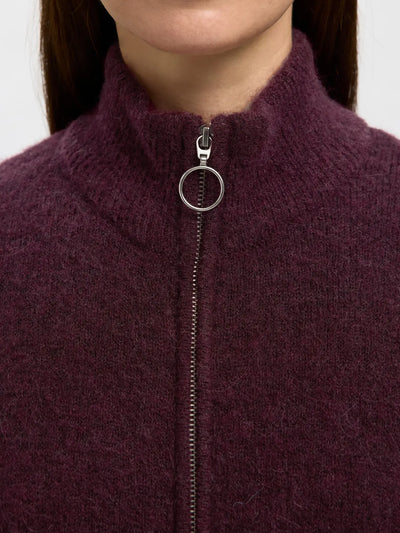 Sia Ras LS Knit Zipper Cardigan, , Fig/Melange