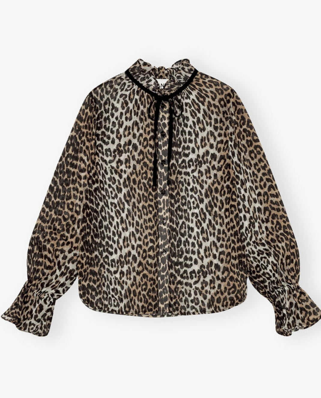 Printed Viscose Chiffon Tie String Shirt, Leopard