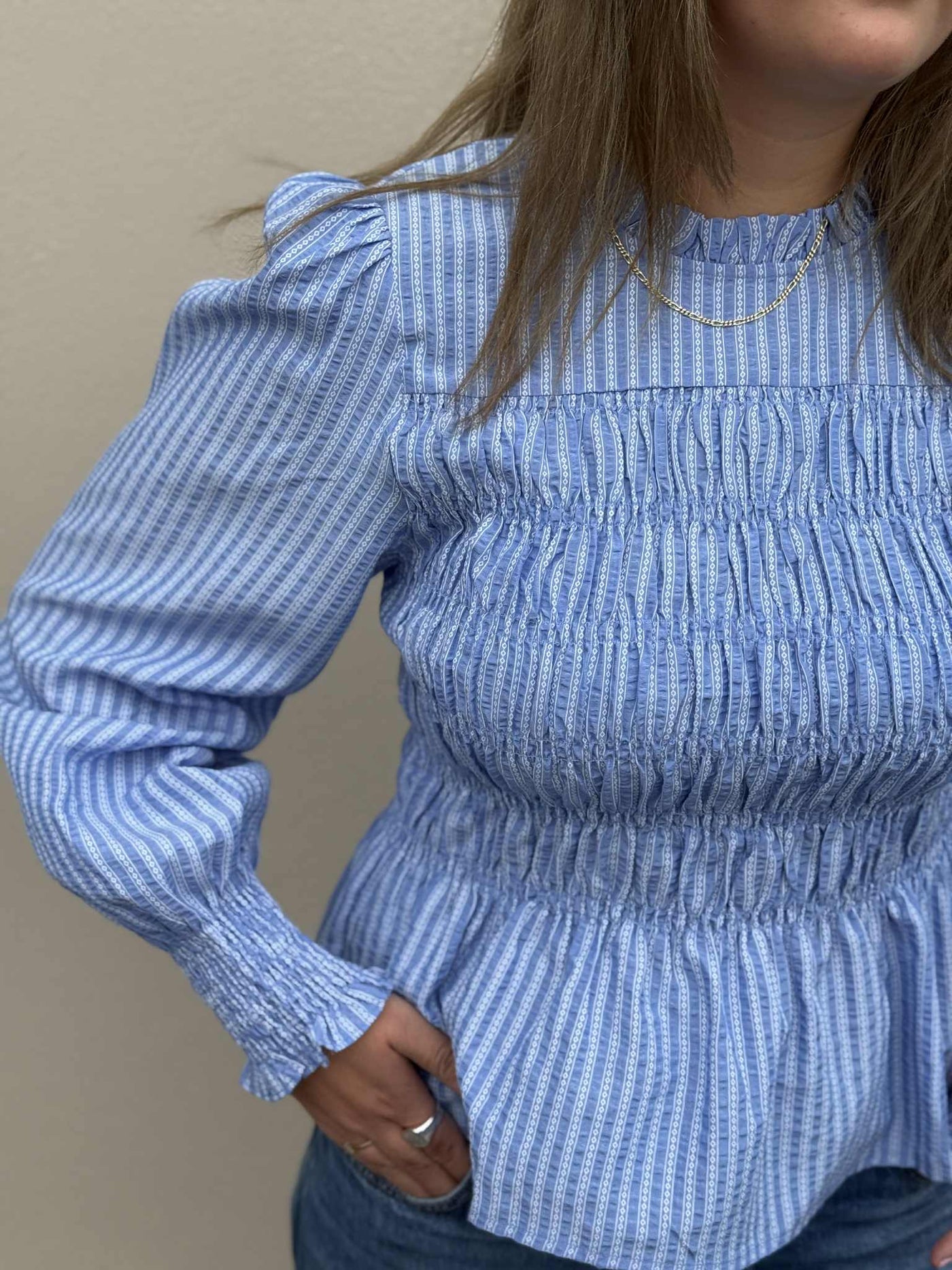 Possa Twist Stripe Blouse, Light Blue