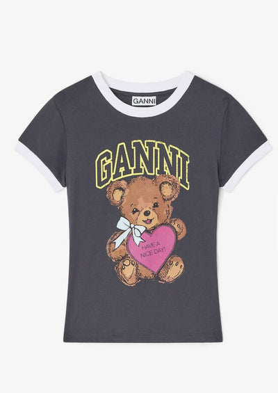 Basic Cotton Jersey Bear Fitted T-Shirt, Phantom