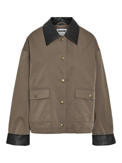 Nora PU Collar Jacket , Morel/Black