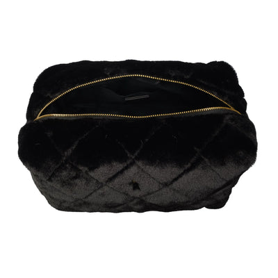 Faux Fur Quilted Make-Up Pouch Large, Black
