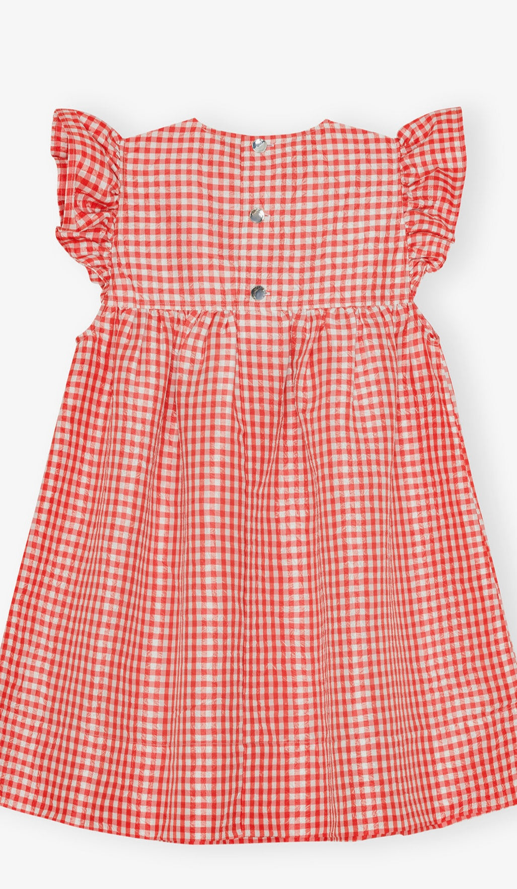 Crinkled Taffeta Check Frill Mini Dress, Red Alert