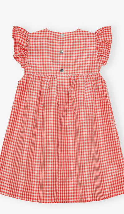 Crinkled Taffeta Check Frill Mini Dress, Red Alert