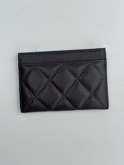 Leather Quilted Card Holder, Chocolate Brown