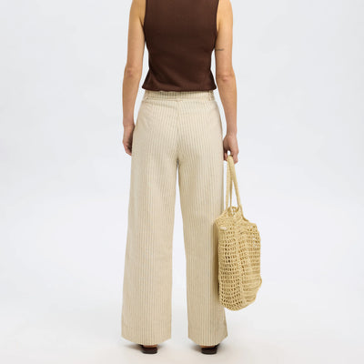Johanne HW Striped Belted Long Pants, Birch/Chestnut
