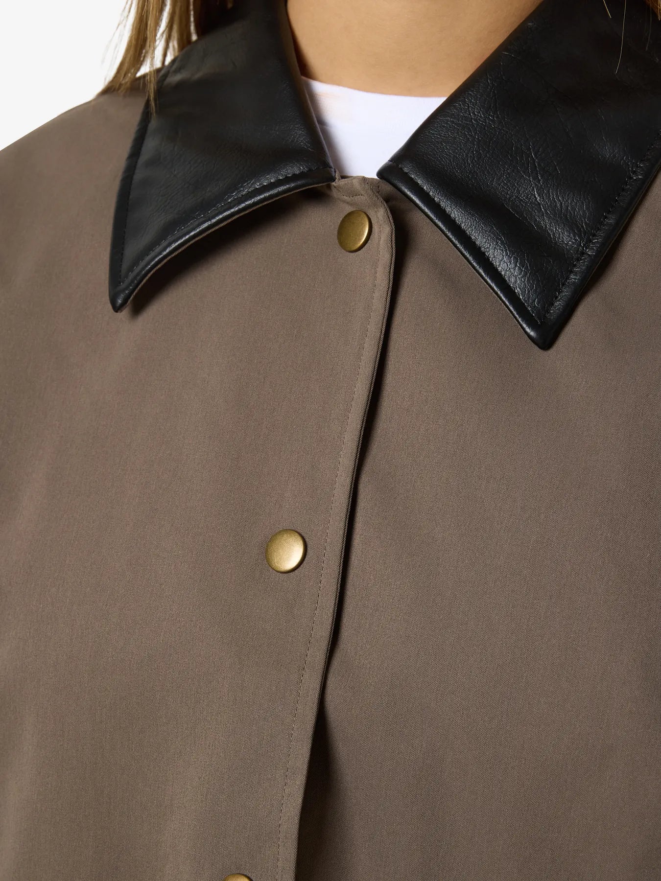 Nora PU Collar Jacket , Morel/Black