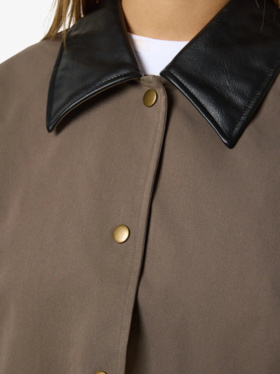 Nora PU Collar Jacket , Morel/Black