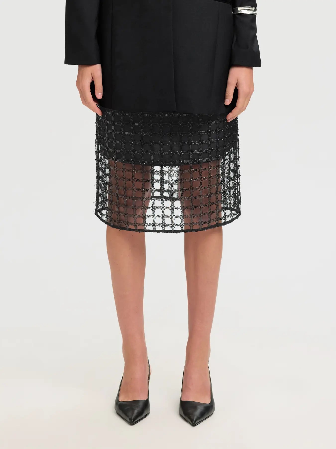 Laren HW Midi Sequins Skirt, Black