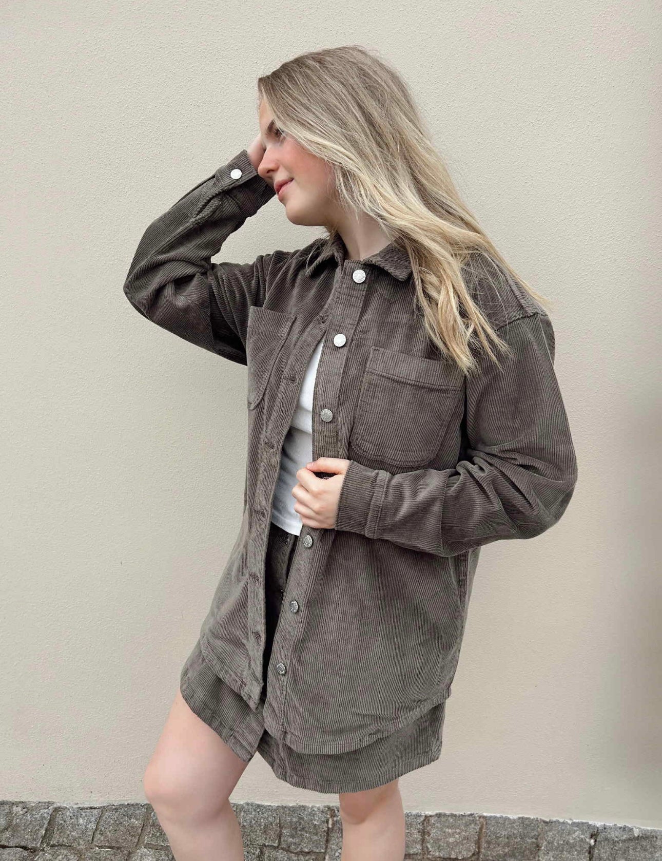 Alva LS Shacket Colored Corduroy , Morel